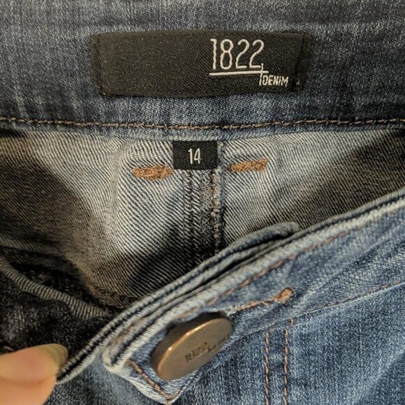 1822 Denim Jeans Pants Distressed Blue 14 High Rise Skinny Ankle - Picture 3 of 14